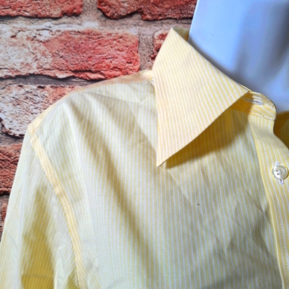 Brooks Brothers Mini Stripe Fitted Non-Iron Stretch Cotton Shirt - YELLOW/WHITE - Picture 2 of 16
